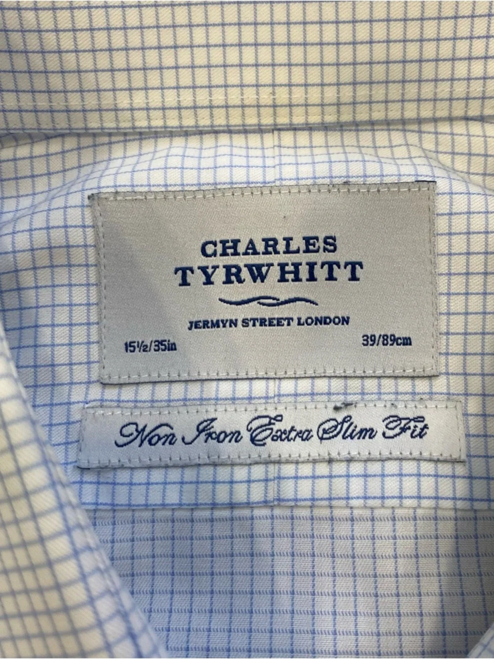 Charles Tyrwhitt Blue and White Micro-Check Dress Shirt Mens 15.5/35 Extra Slim - Picture 6 of 8